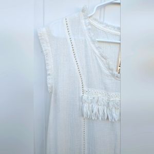 Anthropologie Uncle Frank Linen Lace Tunic Dress Fringe Boho Top Fringe Sz. Med